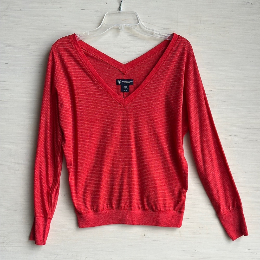 American Eagle Outfitters Red V-Neck long sleeve shirt